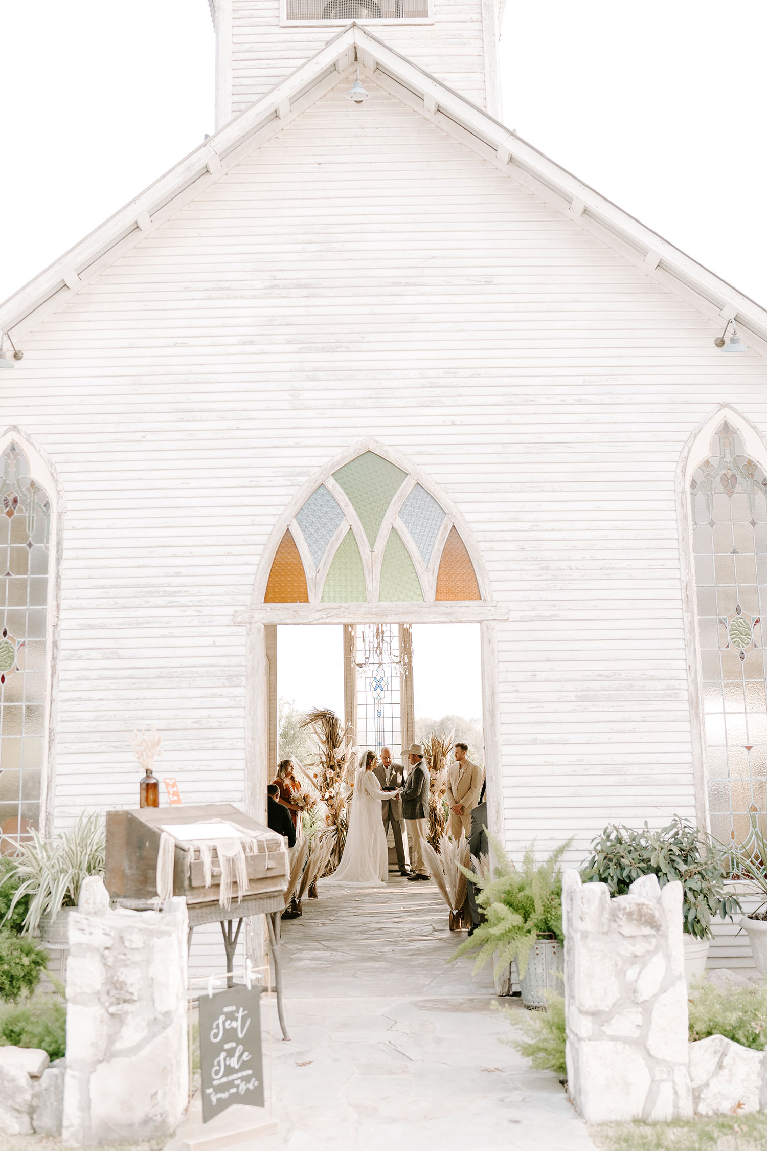 Wedding Ceremony at Gruene Estate Chapel | Reiley and Rose | Central Texas Floral Designer | terracotta wedding inspiration, ideas for rust wedding, wedding day ideas | via reileyandrose.com