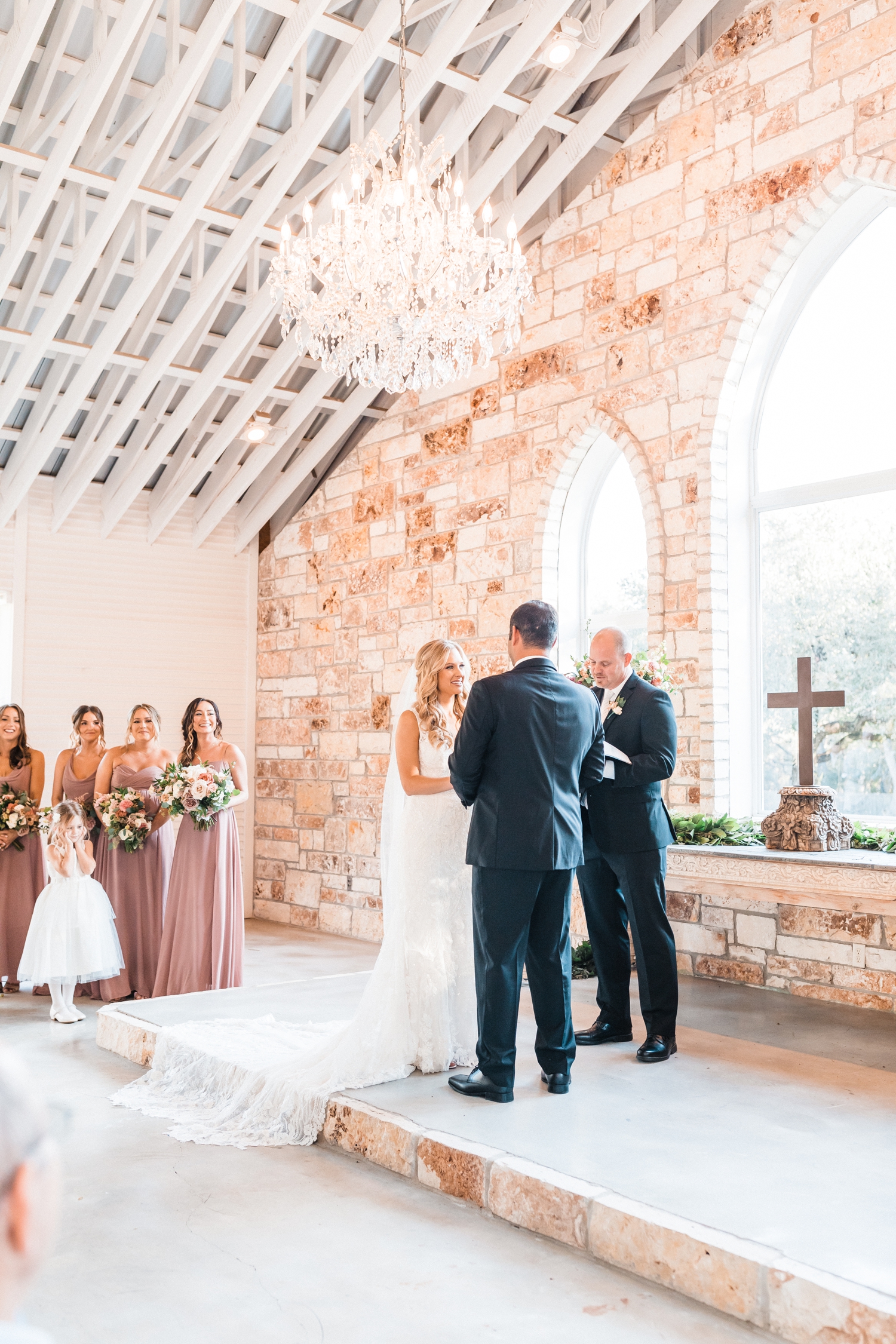 Fall Wedding Ceremony in the Chapel at the Chandelier of Gruene | Reiley and Rose | Central Texas Wedding Floral Designer | fall wedding, pink wedding, Texas Hill Country, romantic inspo | via reileyandrose.com