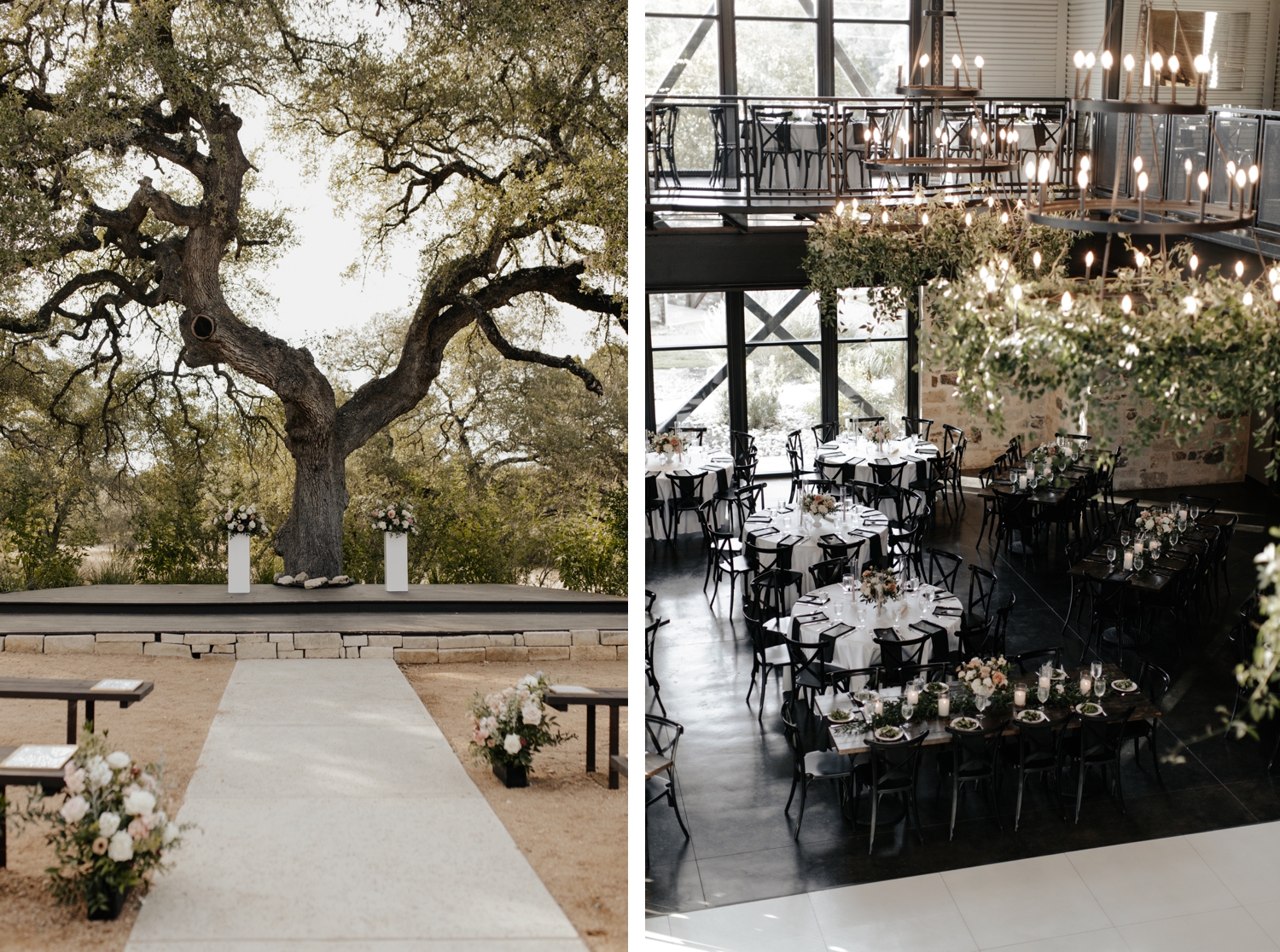 Park 31 wedding venue in the Texas Hill Country decorated by Reiley and Rose with florals and greenery. | Texas Hill Country Fall Wedding | Central Texas Wedding Floral Designer