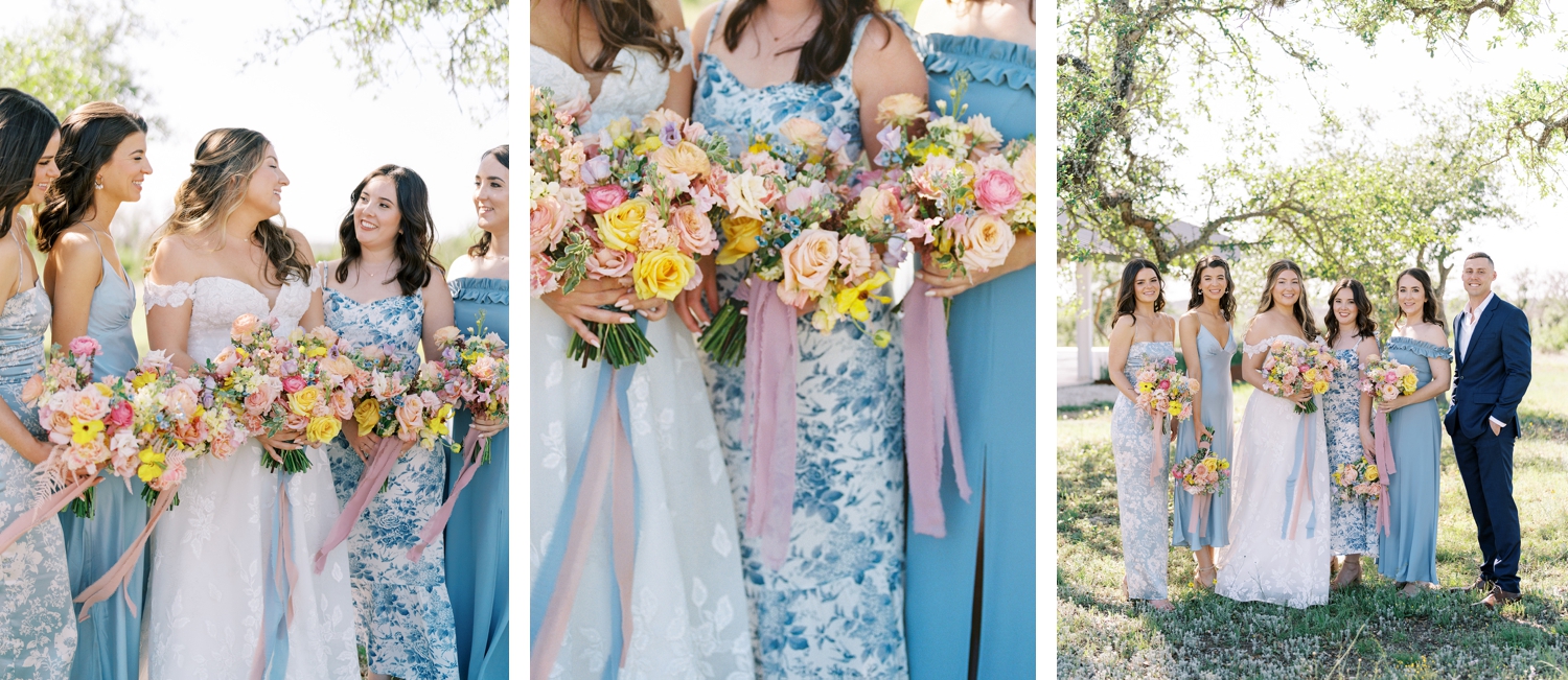 Bright and colorful wedding day at Mae's Ridge in Austin, Texas. Colorful pink and yellow florals, mismatched bridesmaid dresses and all of the little details make this intimate wedding day perfect! | Reiley + Rose | Central Texas Floral Designer