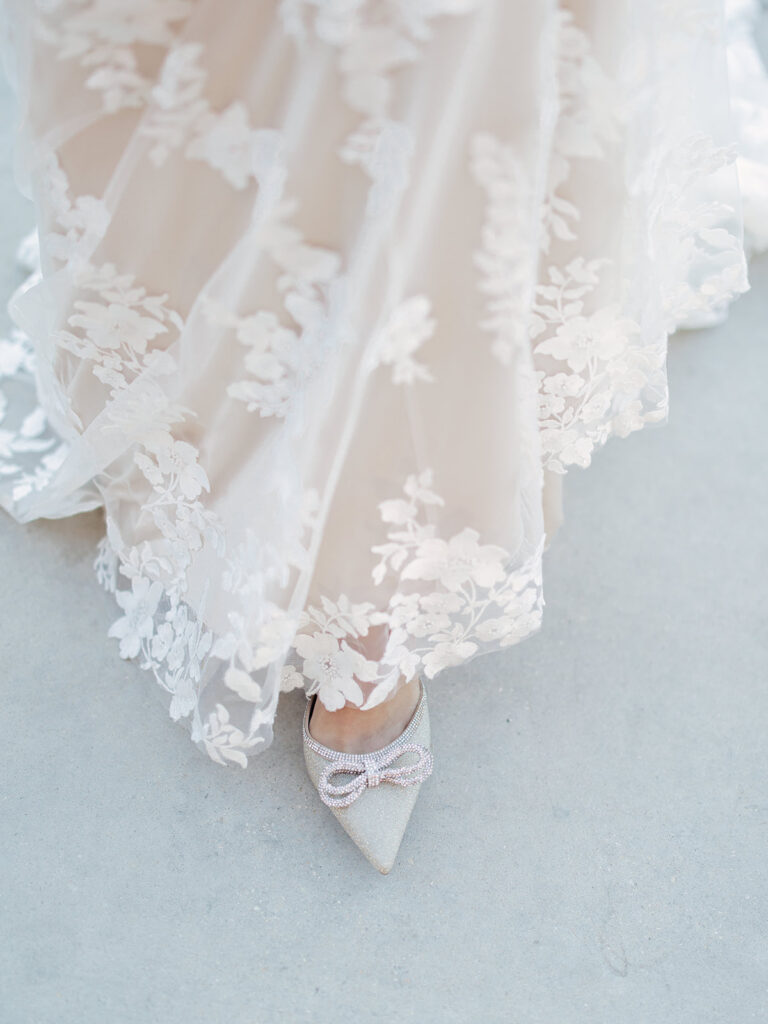 bride dress and shoes | Chandelier of Gruene Wedding | Modern Black and White Chic Wedding | 