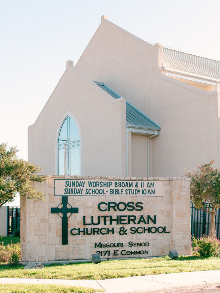 Cross Luthern church sign New Braunfels  | Chandelier of Gruene Wedding | Modern Black and White Chic Wedding | 