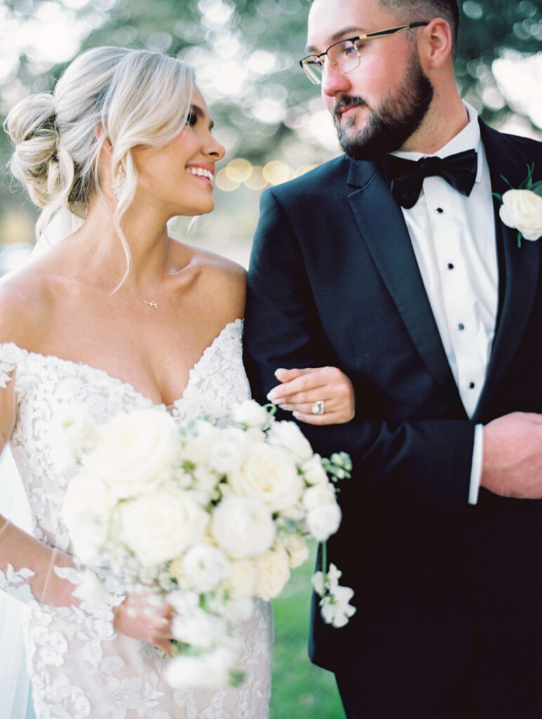 bride and groom  | Chandelier of Gruene Wedding | Modern Black and White Chic Wedding | 