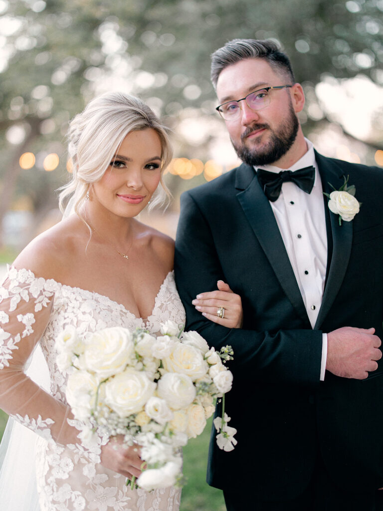 bride and groom  | Chandelier of Gruene Wedding | Modern Black and White Chic Wedding | 