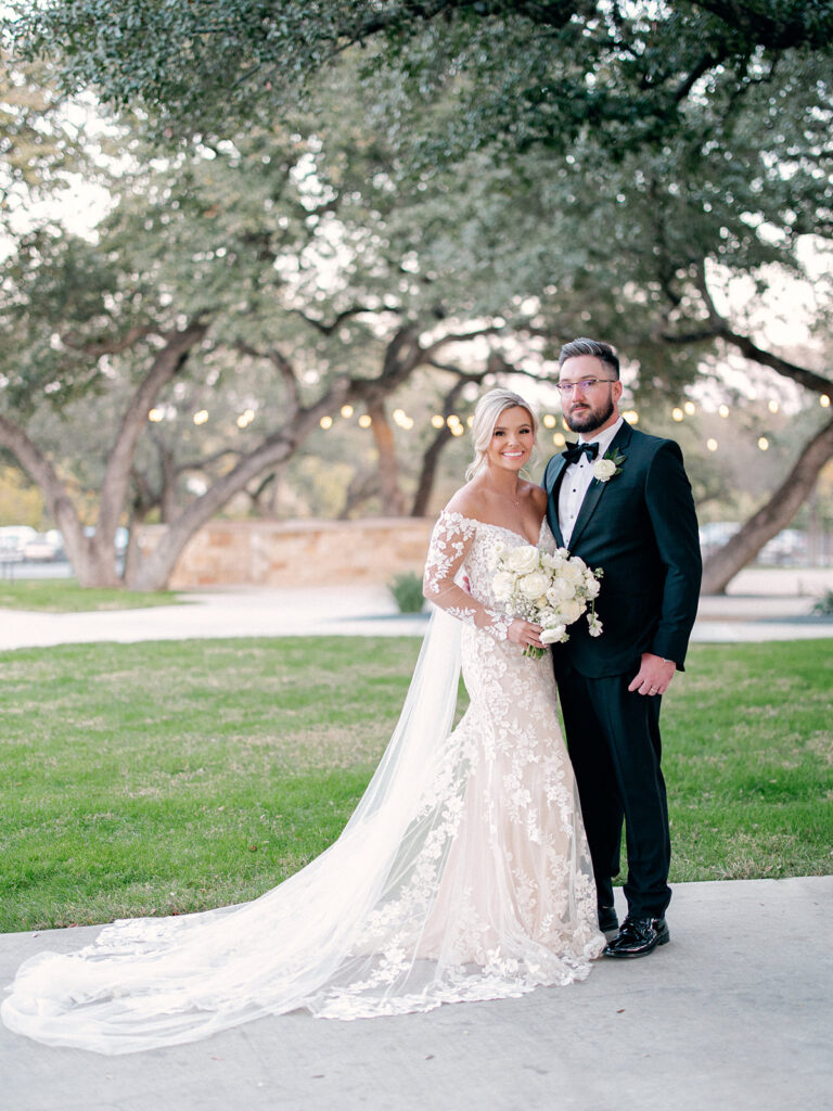 bride and groom  | Chandelier of Gruene Wedding | Modern Black and White Chic Wedding | 