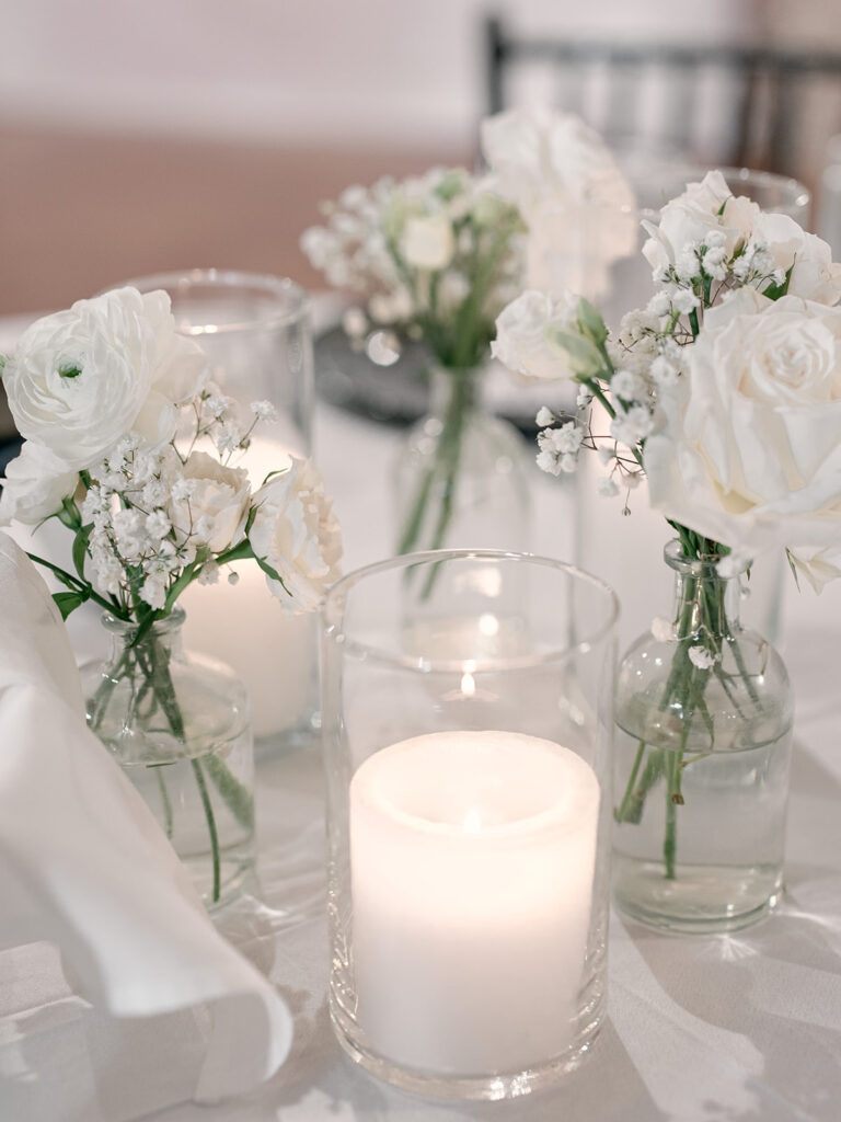 candle centerpieces  | Chandelier of Gruene Wedding | Modern Black and White Chic Wedding | 