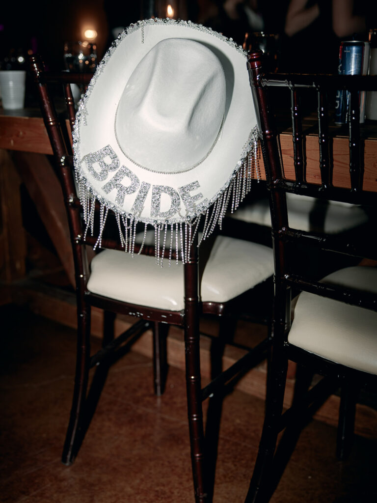 cowboy bride hat  | Chandelier of Gruene Wedding | Modern Black and White Chic Wedding | 