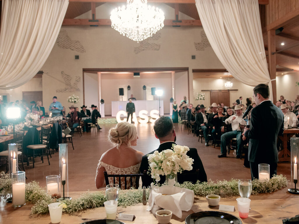 full room shot at chandelier of gruene | Chandelier of Gruene Wedding | Modern Black and White Chic Wedding | 
