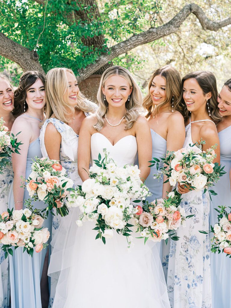 mismatched bridesmaids dresses blue and white dresses