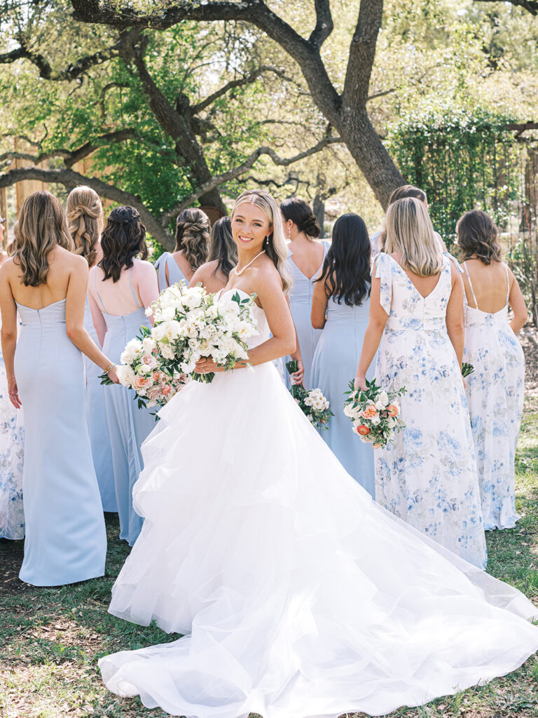 mismatched bridesmaids dresses blue and white dresses