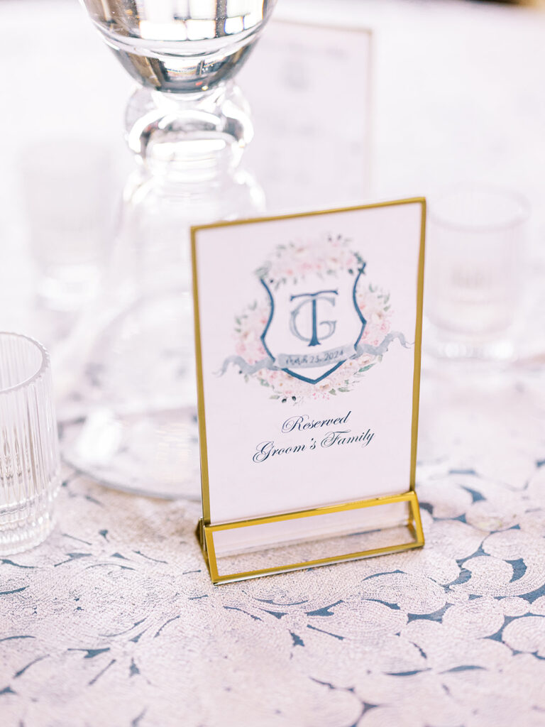 custom watercolor crest blue and white linen
