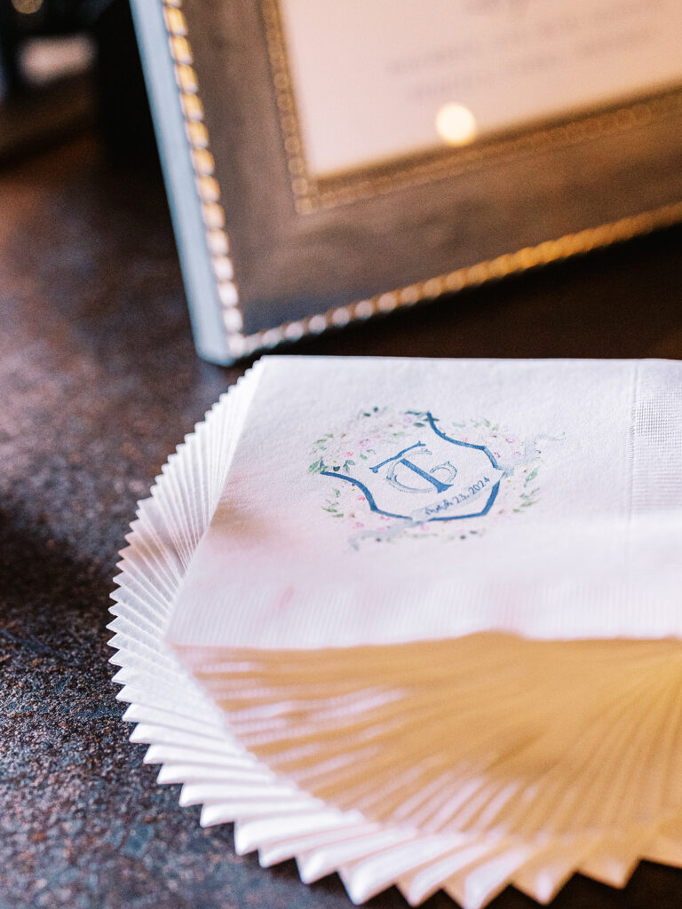 blue and white custom cake napkins