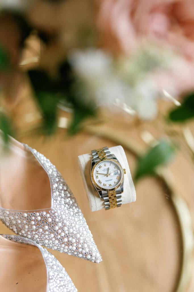 brides rolex watch and bridal shoes