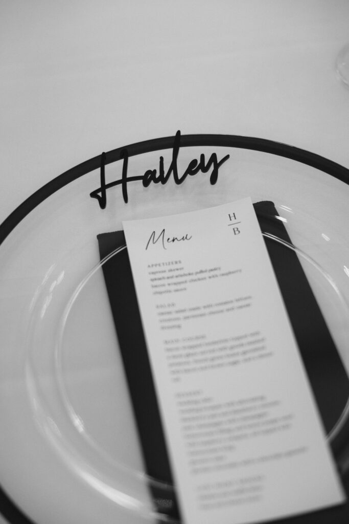 menu card with name plate