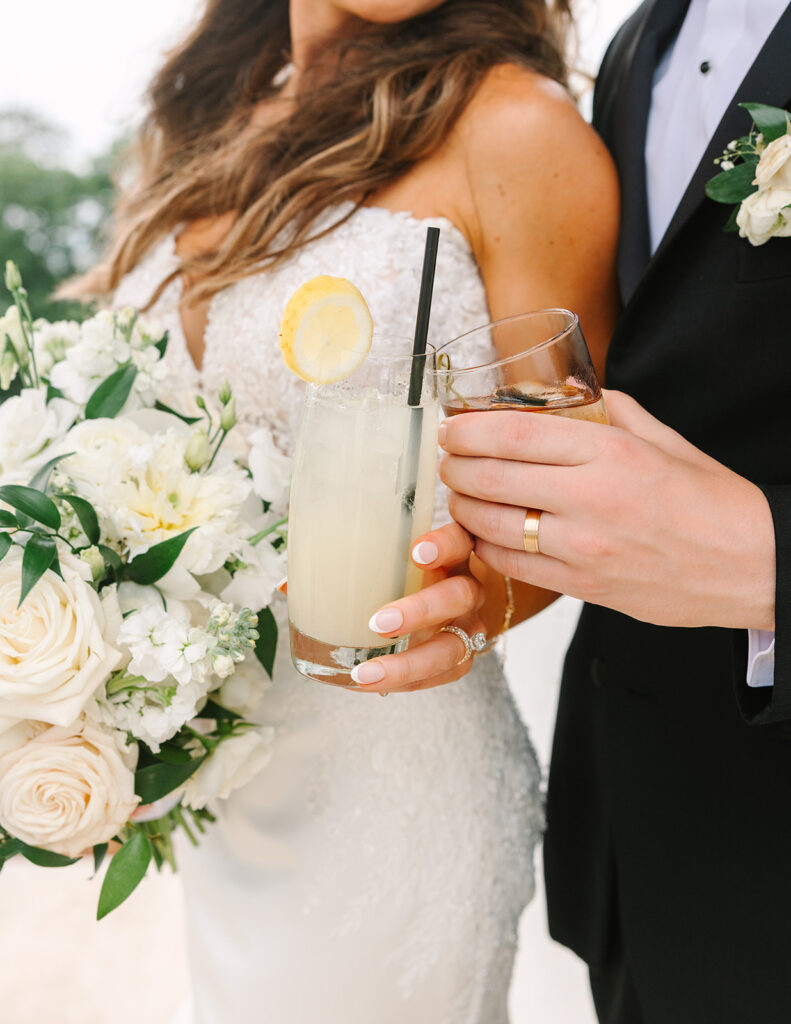 bride and groom with cocktails Spring Hill Country Wedding Day
