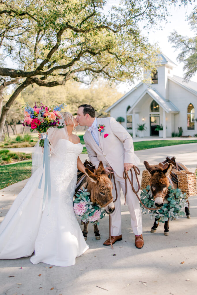 beer donkeys beer burros with bride and groom