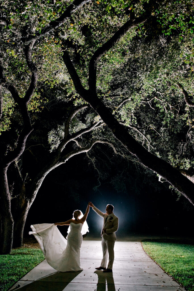 night time bride and groom shot