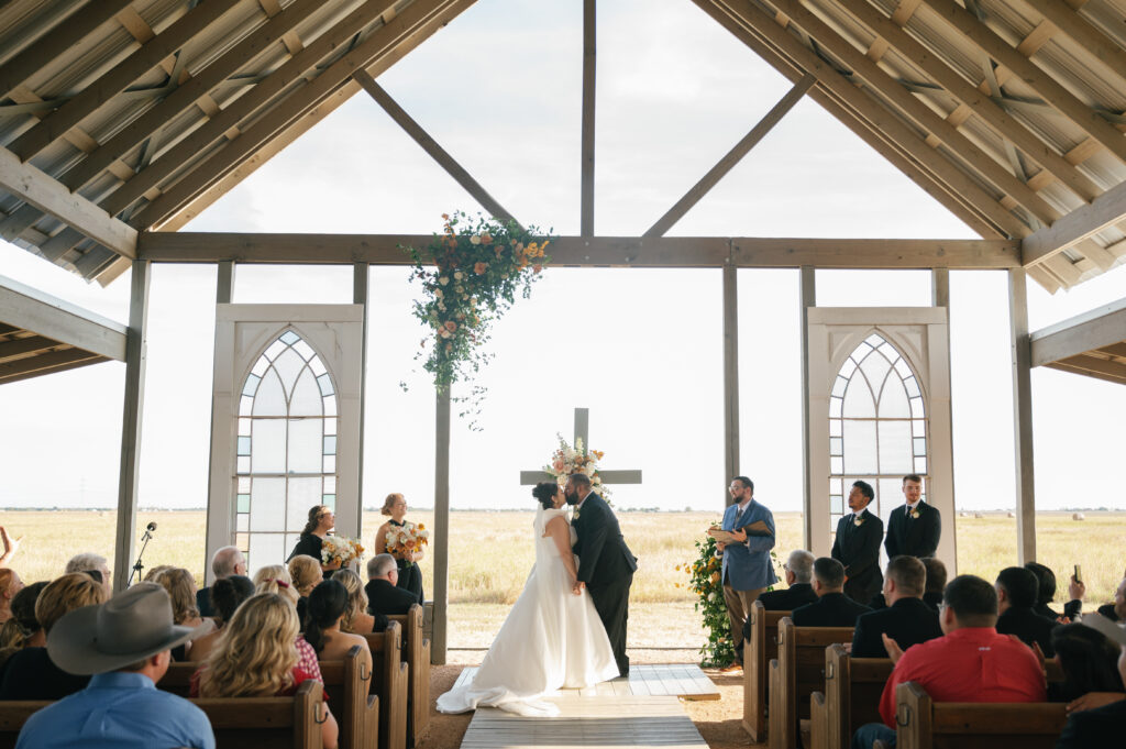 Fall Wedding at The Allen Farmhaus, floral installation, open air chapel