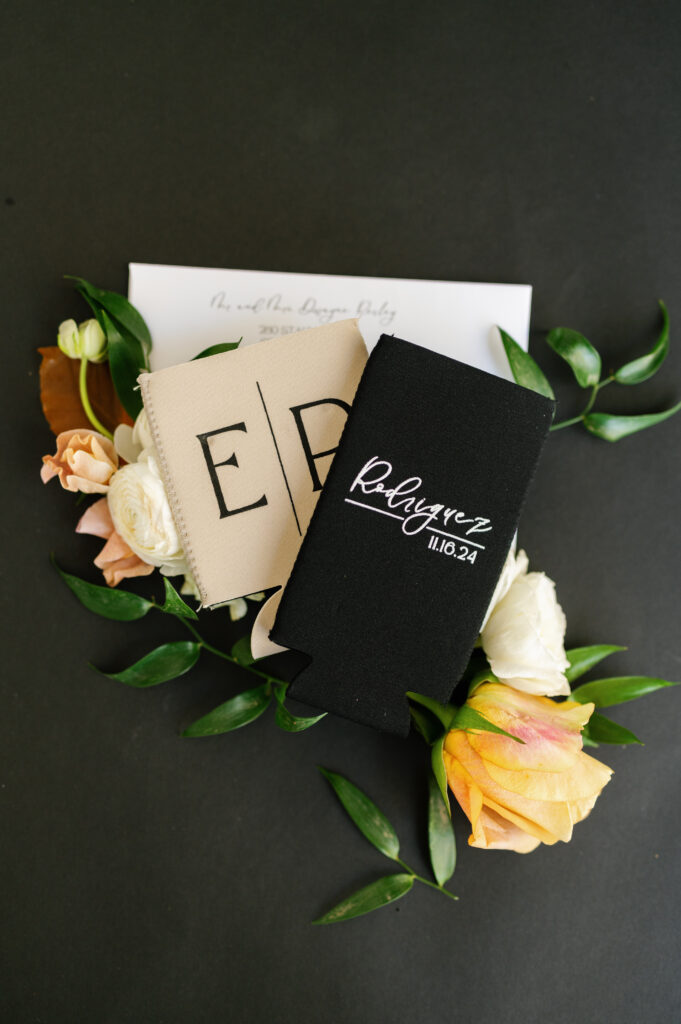 Fall Wedding at The Allen Farmhaus, wedding koozies