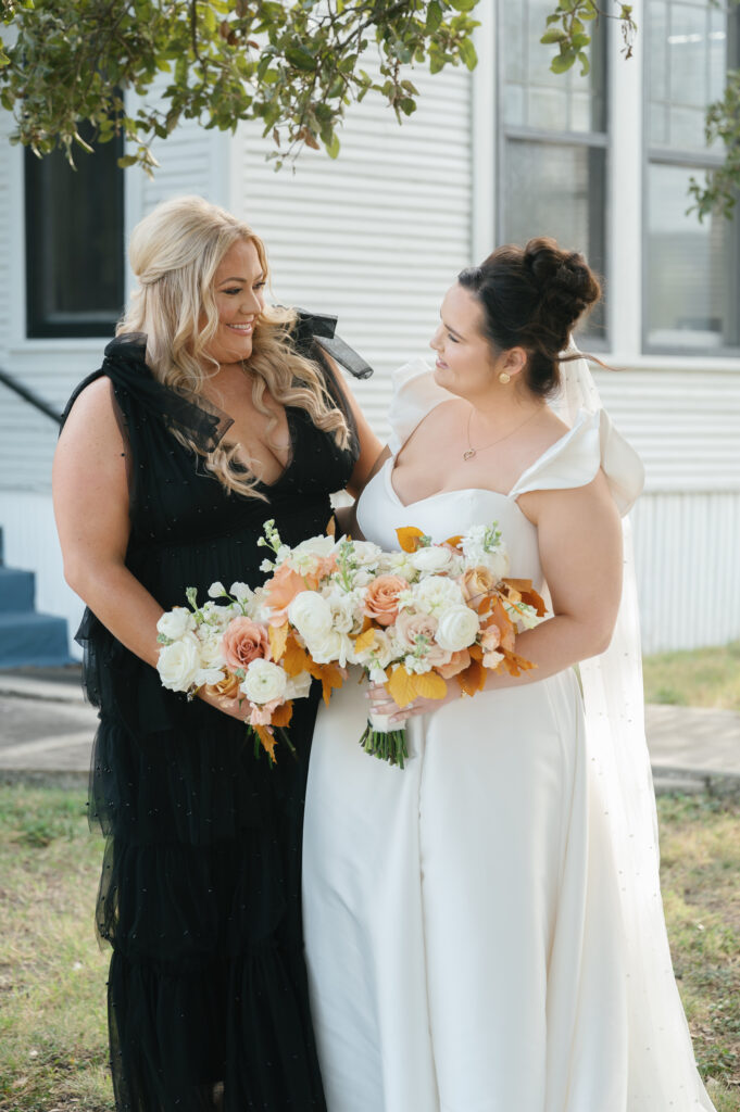 Fall Wedding at The Allen Farmhaus, bride and bridesmaid