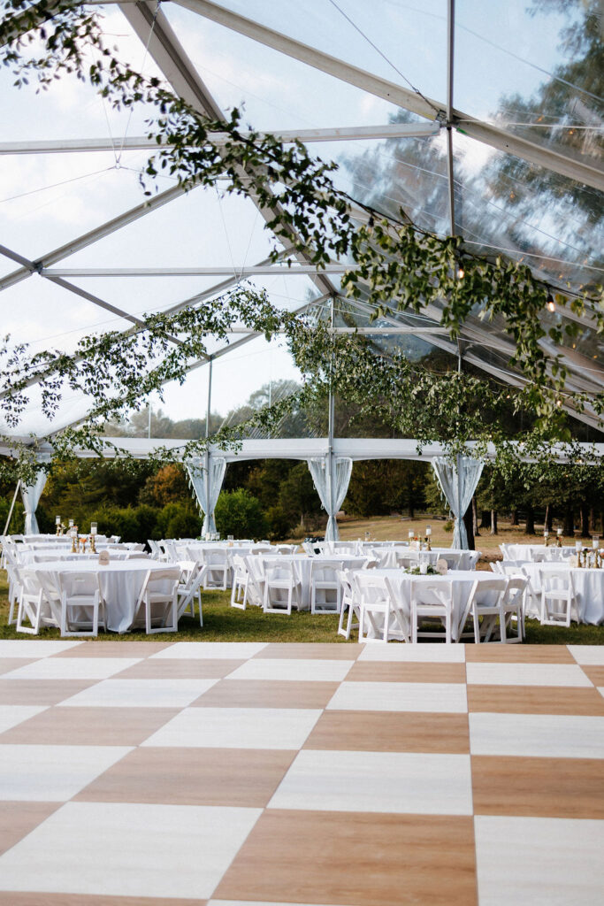 hanging greenery in tent