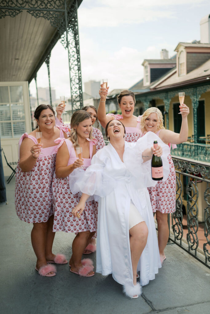 Bridal party enjoying mimosas in NOLA