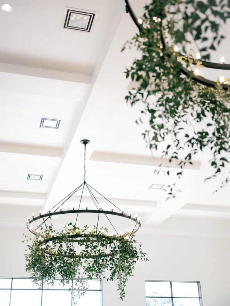 Hanging greenery on chandeliers at The Arlo